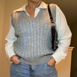 Grey Cable Knit Sweater Vest